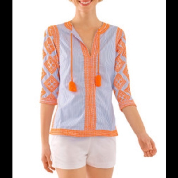 Gretchen Scott Designs Tops - Gretchen Scott Designs Blue and White Striped Tunic